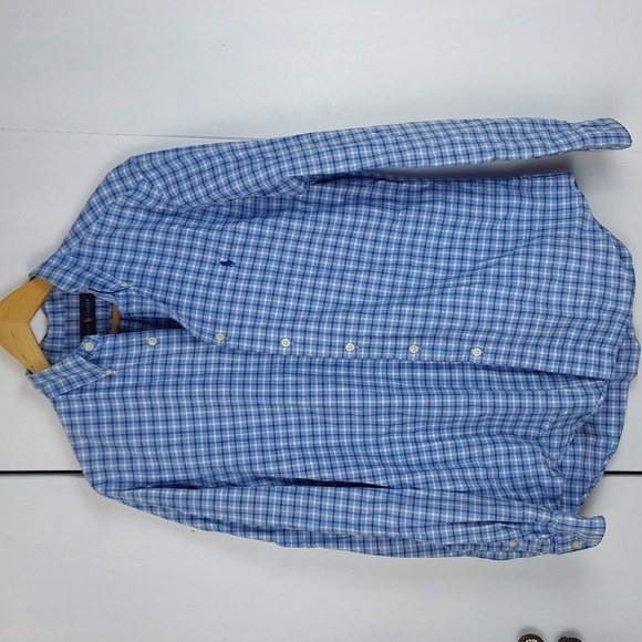 Ralph Lauren Mens Blue Checker Button Down Dress Shirt Preppy Blue PONY Sz.M - Picture 1 of 8